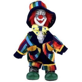 Porcelain Face Clown with Multi Color Striped Coat 8"