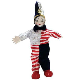 Smiling Porcelain Face Clown With Red Striped Costume 9"