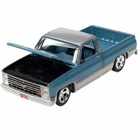 1985 Chevy Silverado Fleetside Blue & Silver Auto World Diecast 1:64