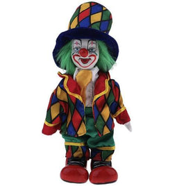 Smiling Porcelain Face Clown with Checker Multi Color Shirt & Hat 8"