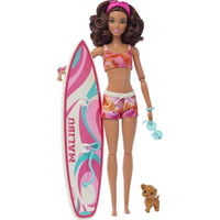 Barbie Doll With Surfboard And Puppy, Poseable Brunette Barbie Beach Doll 12"