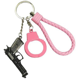 Pistol, Cuff and Rope Keychain - Pink