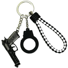 Pistol, Cuff and Rope Keychain - Black