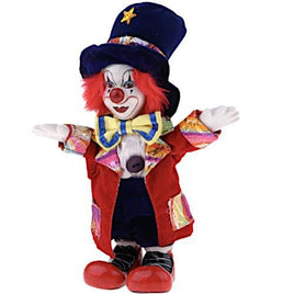 Smiling Porcelain Face Clown with Red Coat & Blue Hat 8"