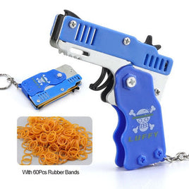 Luffy One Piece Folding Rubber Band Gun Keychain 2.5" Blue