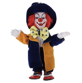 Smiling Porcelain Face Clown with Orange & Blue Coat 8"