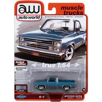 1985 Chevy Silverado Fleetside Blue & Silver Auto World Diecast 1:64