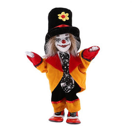 Smiling Porcelain Face Clown with Orange Coat & Black Hat 8"