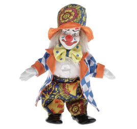 Smiling Porcelain Face Clown with Blue & White Checkered Coat 7"