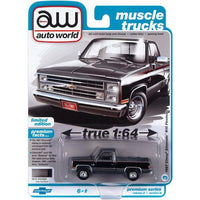 1987 Chevy Silverado R10 Fleetside Silver & Black Auto World Diecast 1:64