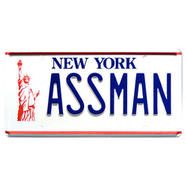 Seinfeld Cosmo Kramer's Impala "ASSMAN" Metal Stamped Replica Prop License Plate