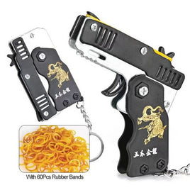 Folding Rubber Band Gun Keychain 2.5" Black