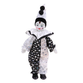 Beebee Smiling Porcelain Face Clown with Black & White Outfit 10"