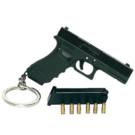 Alloy Glock G17 Shell Ejection Pistol Assembly 1:3 Scale Keychain-Black & Green