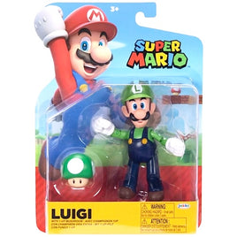 Luigi with 1 Up Mushroom Super Mario 4" Nintendo Action Figure