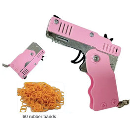 Folding Rubber Band Gun Keychain 2.5" Pink