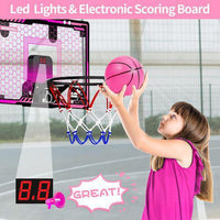 Indoor Light-Up Basketball Hoop Pink with Score Counter