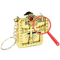 Mini Gold Bible Keychain 2.5" with Magnifying Glass