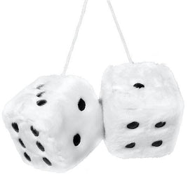 White Fuzzy Dice for Car Mirror 3x3 Inches