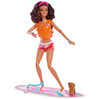 Barbie Doll With Surfboard And Puppy, Poseable Brunette Barbie Beach Doll 12"