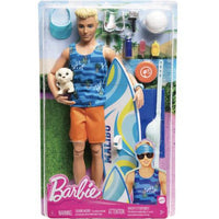 Ken Doll With Surfboard, Poseable Blonde Barbie Ken Beach Doll