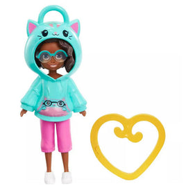 Polly Pocket Friend Clips Shani Doll with Cat Hoodie and Heart-Shaped Clip 3"