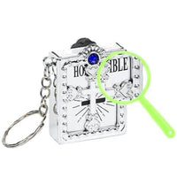 Mini Silver Bible Keychain 2.5" with Magnifying Glass