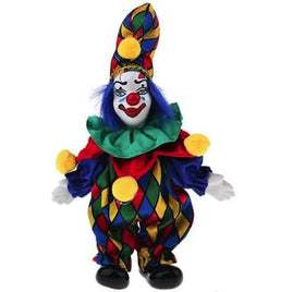 Smiling Porcelain Face Clown with Multi Colored Suit 8"